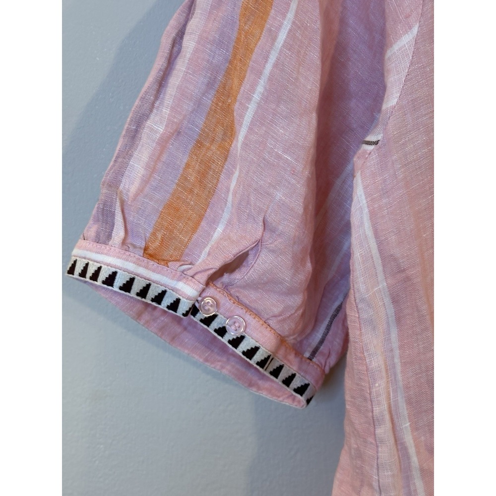 LEMLEM x H&M Pink Stripe Linen Dress L Puff Sleeve Beach Summer - Picture 8 of 12